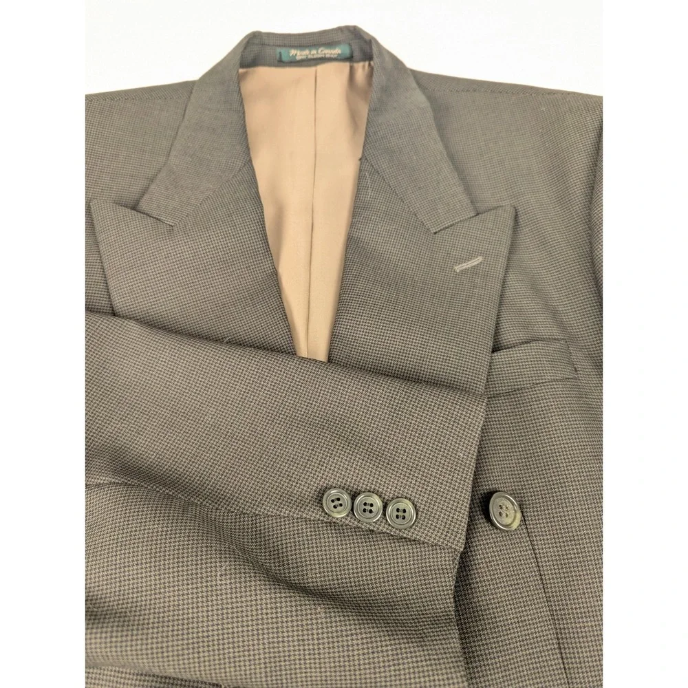 Lord & Taylor Mens 42R Double Breasted Blazer Pure Virgin Wool Grey Houndstooth